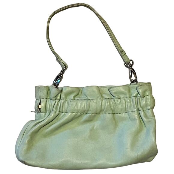 LULU GUINNESS Leather Clutch Bag Flex Frame Closure Light Green Color - Picture 1 of 13